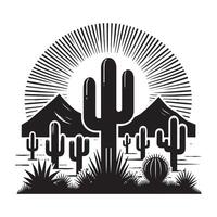 Minimalist Cactus Field Silhouette on White Background vector