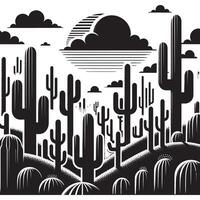 Artistic Black Silhouette of a Cactus Field on White vector