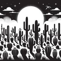 Flat Black Silhouette of a Cactus Field on White Background vector