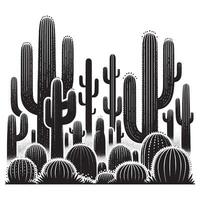 Flat Minimalist Cactus Field Silhouette on White Background vector