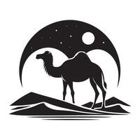 Black Silhouette of a Camel in Desert on White vector