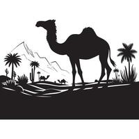 Artistic Black Silhouette of a Camel in Desert vector
