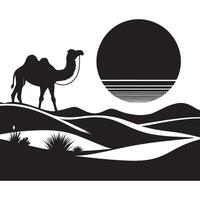 Flat Black Silhouette of a Camel in a Desert on White vector