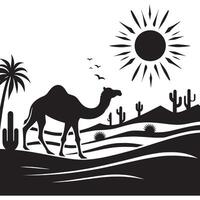 Minimalist Silhouette of a Camel in a Desert Scene vector