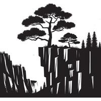 Minimalist Silhouette of a Cliffside Tree on White vector