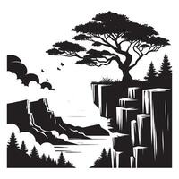 Black Silhouette of a Tree on a Cliffside vector