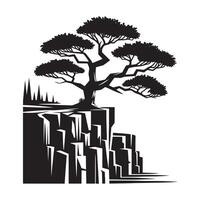 Flat Black Silhouette of a Lone Cliffside Tree vector