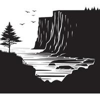 Flat Silhouette of a Rugged Coastal Cliff on White Background vector