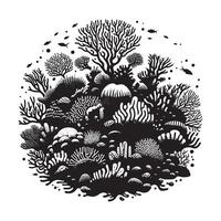 Artistic Silhouette of a Coral Reef on White Background vector