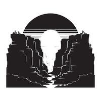 Flat Black Silhouette of Canyon Rock on White Background vector