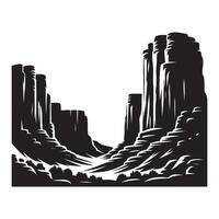 Black Silhouette of a Canyon Rock Formation on White vector
