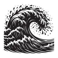 Black Silhouette of a Crashing Ocean Wave on White Background vector