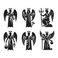 Angel Set Icon Black Silhouette on White Background vector