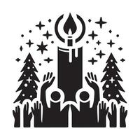 Minimalist Candlelight Services Christmas Silhouettes on White Background vector