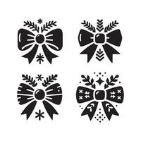 Christmas Bow Four Set Icon Black Silhouette on White Background vector