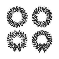 Set of Four Christmas Wreath Icons in Black Silhouette vector