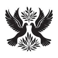 Black Silhouette of Dove with Olive Branch for Christmas vector