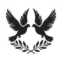 Dove with Olive Branch Silhouette Icon vector