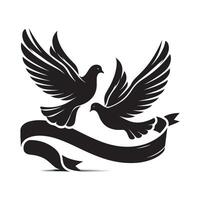 Dove with Ribbon in Black Silhouette vector