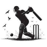 Cricket Player Running Between Wickets Silhouette vector