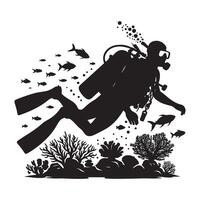 Scuba Diver with Oxygen Tank Silhouette vector