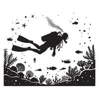 Scuba Diver Floating in Water Silhouette vector