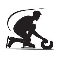 Curling Player Sweeping Ice Silhouette vector