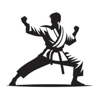 Karate Practitioner Jump Kick Silhouette vector
