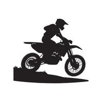 Black Silhouette of Motocross Rider on White vector
