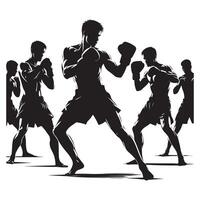 Muay Thai Fighter Silhouette in Black vector