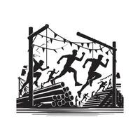 Black Silhouette of Obstacle Race Runner vector