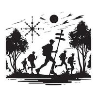Dynamic Silhouette of Orienteering Sports Action vector