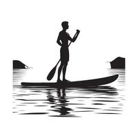 Silhouette of Paddle Boarder with Paddle in Motion vector