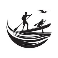 Black Silhouette of Paddle Boarder with Paddle vector