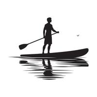 Black Silhouette of Paddle Boarder in Motion vector