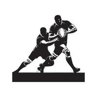 negro silueta de rugby jugador corriendo vector