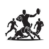 Black Silhouette of Rugby Player Tackling vector