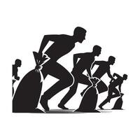 Dynamic Silhouette of Athlete in Sack Race vector
