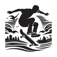 Skateboarder Performing a Trick in Silhouette vector