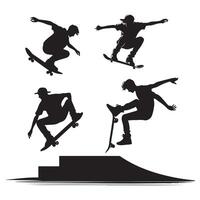 Black Silhouette of Skateboarder in Action vector