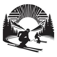 Dynamic Skiing Silhouette on White Background vector
