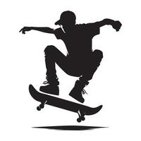 Skateboarding Silhouette Mid Jump on White Background vector