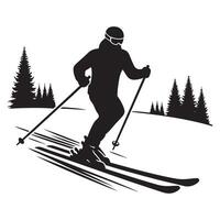 Black Silhouette of Skiing Action on White Background vector