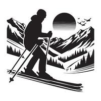 Action Skiing Silhouette on White Background vector