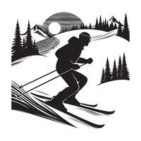 Silhouette of Skier in Action on White Background vector