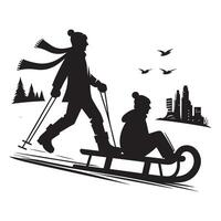 Sledding Downhill Silhouette on White Background vector