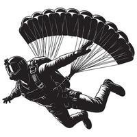 Black Silhouette of Skydiver in Freefall on White Background vector
