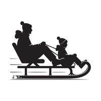 Action Shot of Sledding Silhouette on White Background vector