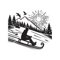 Exciting Sledding Silhouette on White Background vector