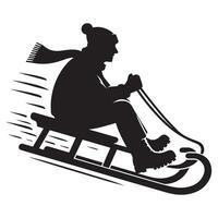 Silhouette of Sledder in Action on White Background vector